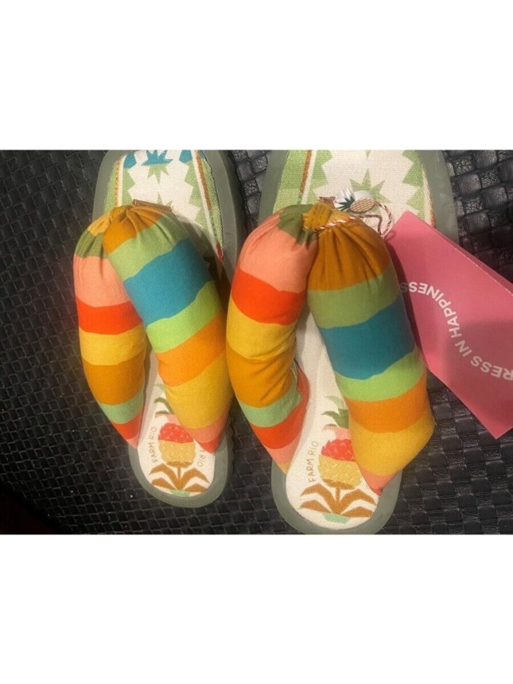 Farm Rio Puffy Rainbow Pineapple Flip Flop Sandals Slides Women US 6 EU 36 New - Picture 2 of 3